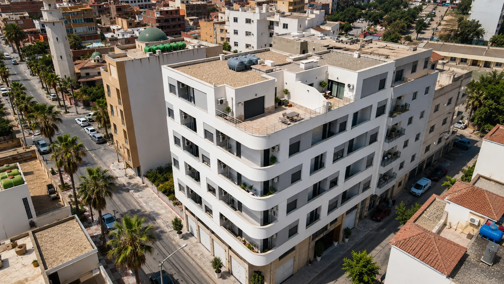 Vue aérienne de jour de la Résidence Aridj et du quartier Les Castors
