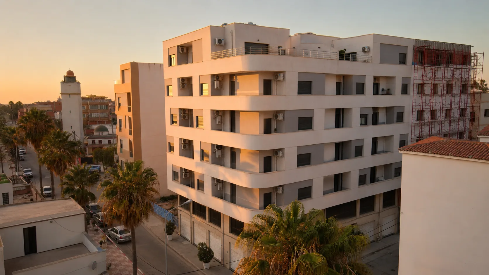 Vue aérienne de la Résidence Aridj au coucher du soleil