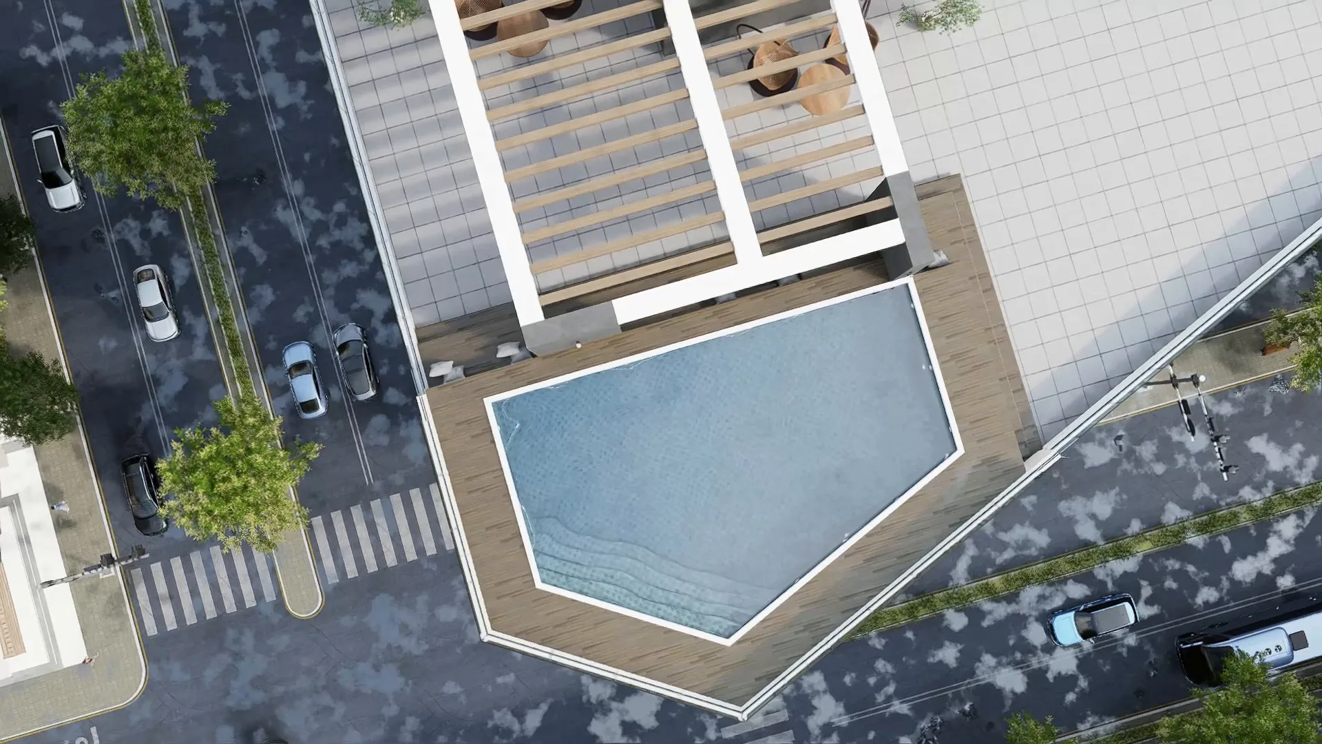 Piscine sur le toit de la Résidence Wael vue du ciel