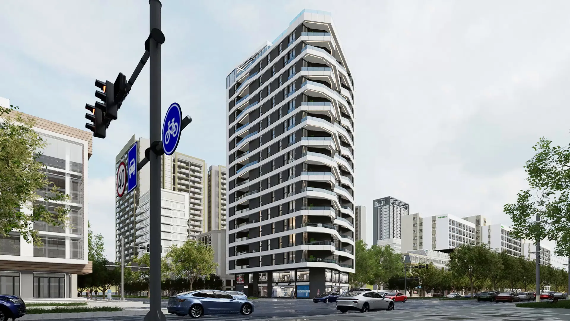 Résidence Wael — vue extérieure de la tour R+15 à Gambetta, Oran